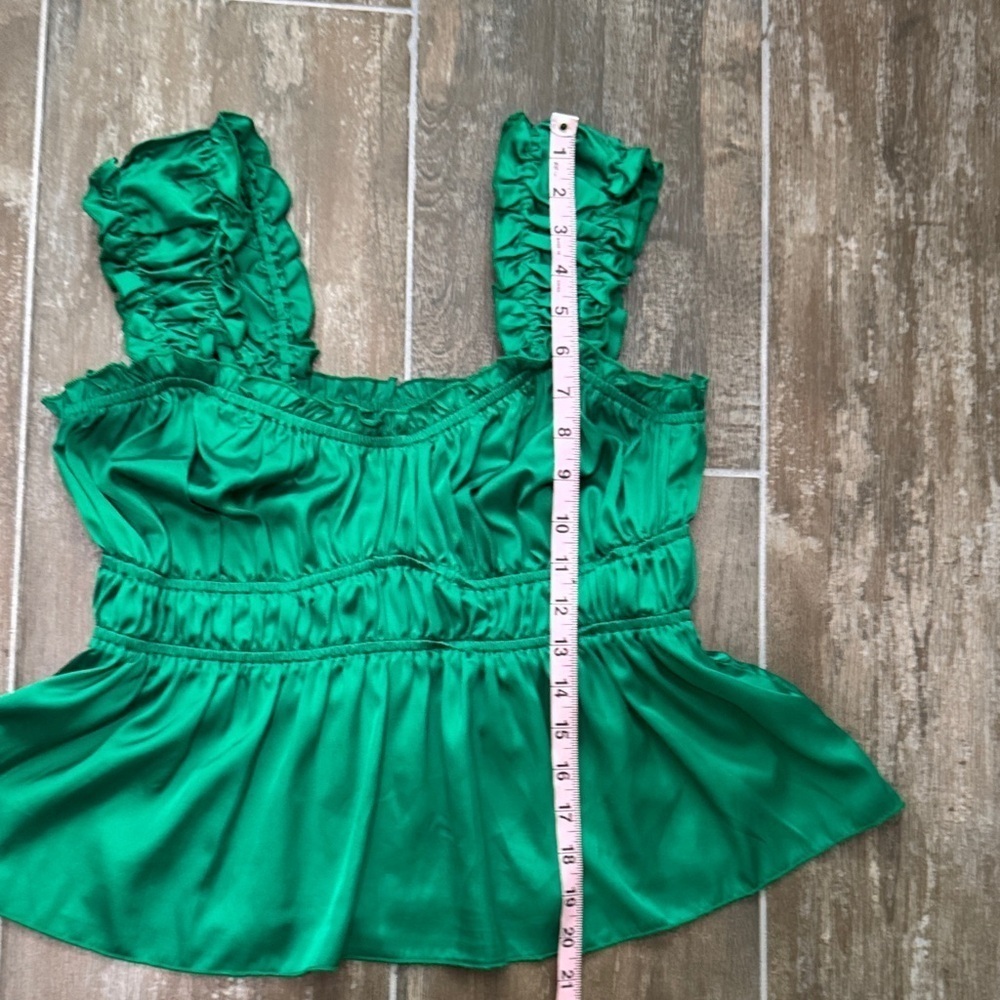 Emory Park Emerald Satin looking Ruffle Tank Top - Picture 6 of 8